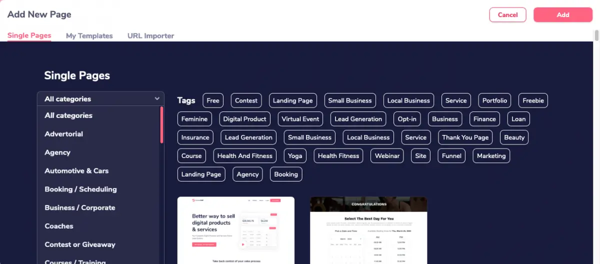 Groove Funnels page template library